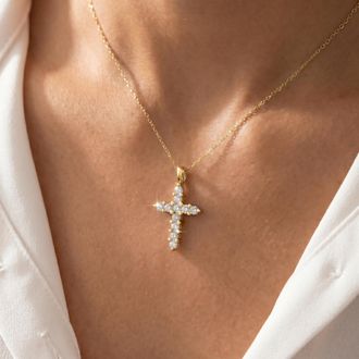 Pompeii3 1/2ct Yellow Gold Diamond Cross Pendant 14K Necklace