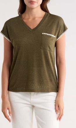 Bobeau Whipstitch Pocket T-Shirt in Grape Leaf/Ivory at Nordstrom Rack, Size X-Large
