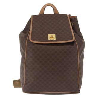 Celine Vintage Macadam Backpack Canvas And Leather Brown Canvas Backpack Bag (Pre-Owned)