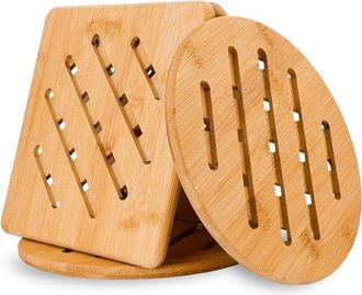 OEM Posavasos Bamb&uacute; Natural, Ollas Sartenes: Posavasos Grandes Cuadrados Redondos (20, 20 Cm