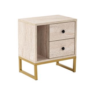 Dmora Mesa De Noche Predazzo, C&oacute;moda Baja, Mesilla De Noche, Estante De La Cama, 45x30 H50 Cm, Beige Y Oro - Dmora