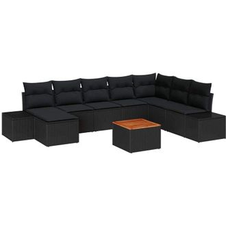 vidaXL Conjunto De Sof&aacute; De Jard&iacute;n 9 Pcs Negro