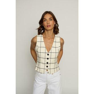 Central Park West Two-tone Linen Vest in Ivory at Nordstrom, Size X-Small