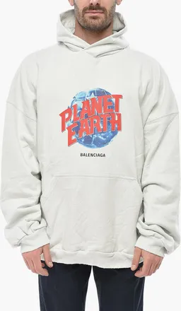 Balenciaga Felpa Hoodie In Cotone Effetto Vintage con Tasca a toppa Balenciaga
