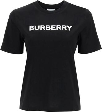 Burberry Tops, Dames, Zwart, XS, Katoen, Logo Print T-shirt