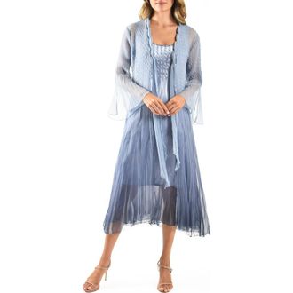 Komarov Charmeuse & Chiffon Cocktail Dress with Duster Jacket in Persian Viol Blue Om at Nordstrom Rack, Size Medium