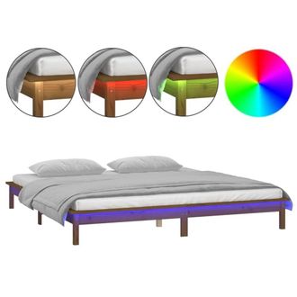 Berkfield Home LED Bed Frame Honey Brown 120x190cm Small Double Solid Wood