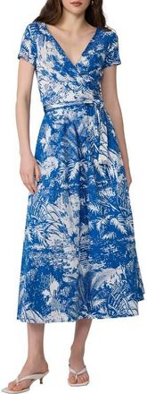 Diane Von F&uuml;rstenberg Elena Short Sleeve Mixed Media Wrap Dress in Paysage Big Corfu at Nordstrom, Size X-Small