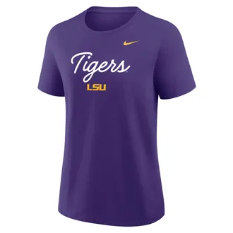 Nike LSU Script Mantra Logo Nike Womens College T-Shirt in Purple | 01K951LLSN-VVT