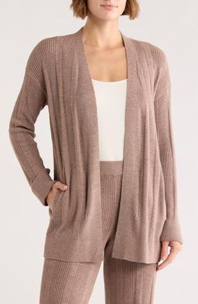 Barefoot Dreams CozyChic Ultra Lite Variegated Rib Open Cardigan in Sable at Nordstrom Rack, Size X-Small