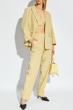 Ganni Striped Pattern Trousers, Womens, Beige