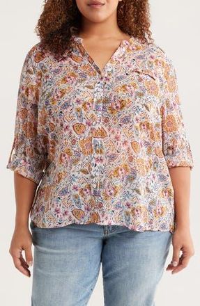 Kut from the Kloth Jasmine Roll Sleeve Top in Cream/Gold at Nordstrom Rack, Size 1X