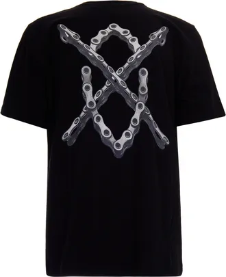 Daily Paper Clothing Mens T-Shirt Chain Shield Black Cotton T-Shirts And Polos