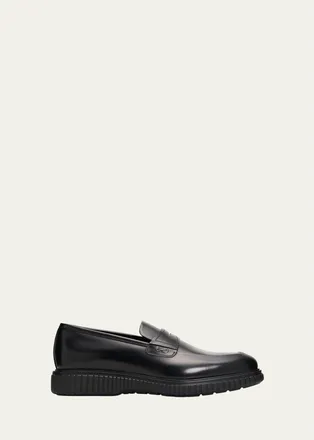 Ferragamo Mens Leather Rubber-Sole Penny Loafers