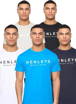 Henleys Heren Henyfront T-Shirt (5-pack) (Zwart/Blauw/Wit/Licht Beige/Donkerblauw)