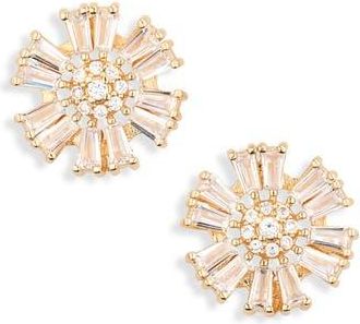 Cara Crystal Floral Button Stud Earrings in Gold at Nordstrom Rack