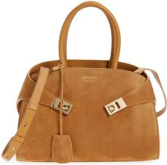 Ferragamo Small Hug Suede Top Handle Bag in Natural at Nordstrom