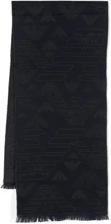 Emporio Armani Navy Blue Allover Logo Wool Scarf