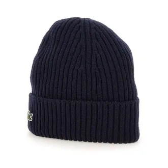 Lacoste Beanies, male, Blue, Size: ONE SIZE Ribbed Wool Beanie