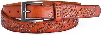OLD TREND Stardust Genuine Leather Studded Vintage Finish Belt in Camel at Nordstrom, Size Medium