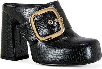 Azalea Wang Elysia Snakeskin Embossed Clog in Black at Nordstrom, Size 6.5
