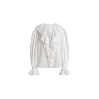 Alberta Ferretti Alberta Ferretti, Blouses, female, White, Size: XS Poplin blouse with ruffles