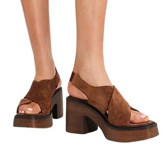 Free People Womens Cora Platform Clogs In Cognac Suede