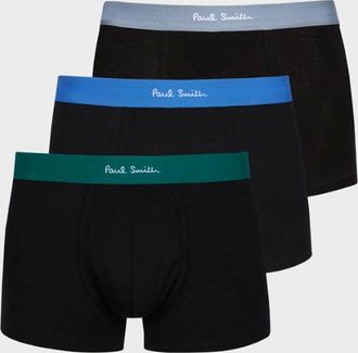 Paul Smith Mens Paul Smith 3-Pack Boxer Trunks with Coloured Waistband, Black - Size: 37/36/32