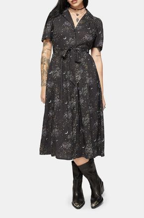 Disturbia Peaseblossom Celestial Midi Shirt Dress in Black at Nordstrom, Size 10