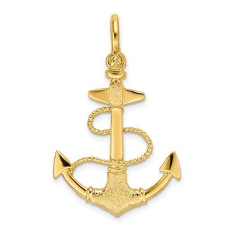Diamond2Deal 14k Yellow Gold 3-D Textured Anchor with Rope and Shackle Bail Charm Pendant