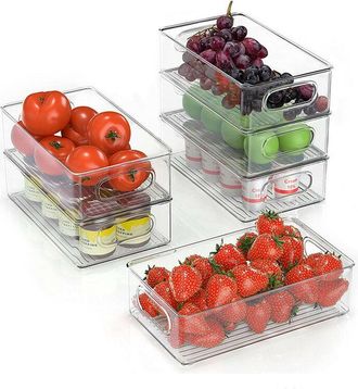 OEM Caja De Almacenamiento Para Nevera - 25,5 X 14,56 X 7,65 Cm - Transparente - Apilable - Para Cocina Armario Cosm&eacute;tica Papeler&iacute;a - Lote De 6