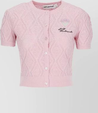 Self Portrait textured knit cardigan round neck short sleeves