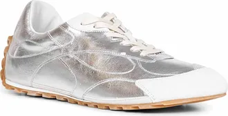 Bottega Veneta Mens Silver Laminated Leather Orbit Flash Sneakers Calf Trainers