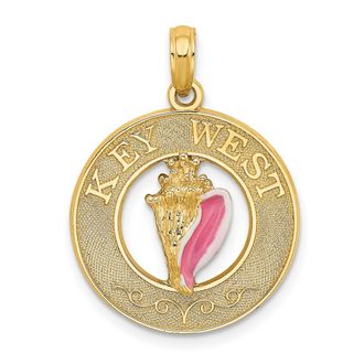 Diamond2Deal 14k Yellow Gold Enamel Conch Shell KEY WEST Circle Charm