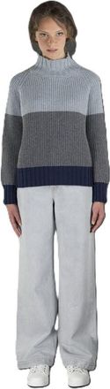Moorer Womens Light Blue Colorblock Sweater, Size 44