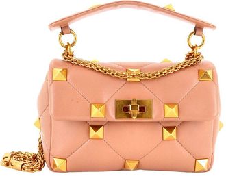 Valentino Beige Quilted Leather Roman Stud Flap Bag Medium (Authentic Pre- Loved)