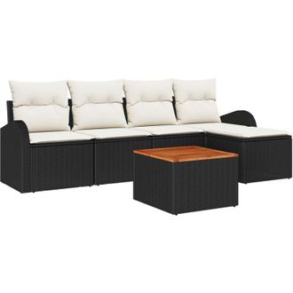 vidaXL Conjunto De Sof&aacute; De Jard&iacute;n 6 Pcs Negro Polirat&aacute;n Vidaxl