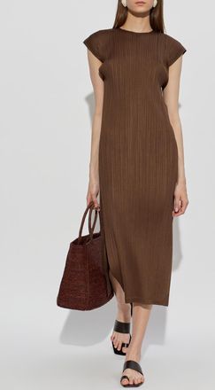 Pleats Please Issey Miyake Sleeveless Pleated Dress, Womens, Brown