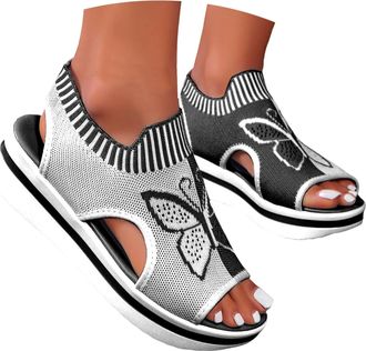 Generic Orthopedic Walking Sandals Women with Arch Support Open Toe Sports Sandals Breathable Knit Summer Shoes Summer Washable Slingback Orthopedic Slide Fla