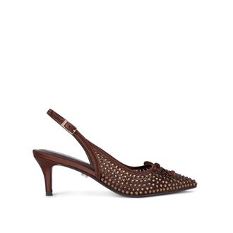 Carvela Womens Positano Sling Low Jewel Heels - Brown Fabric - Size UK 9