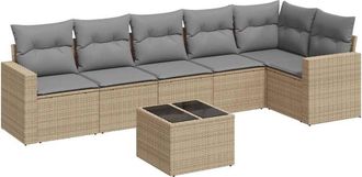 vidaXL Vidaxl - Set Sof&aacute;s De Jard&iacute;n 7 Piezas Y Cojines Rat&aacute;n Sint&eacute;tico Beige