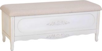 Wanderlust Deco Banqueta de madera lacada blanco envejecido y acolchada 120x43x48h cm