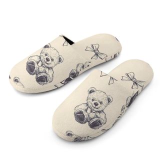 Generic Vintage Bow Teddy Bears Mens House Slippers Slip Indoor Slipper On Shoes Warm Outdoor