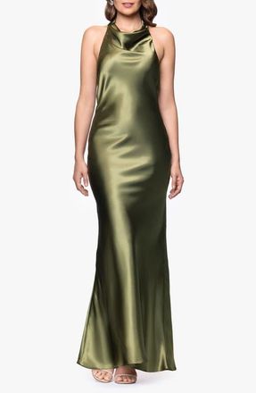 Betsy & Adam Halter Charmeuse Gown in Olive at Nordstrom, Size 14