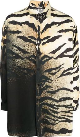 Roberto Cavalli Gradient Tiger-Print Oversized Shirt, Brand Size 50 ( US Size 40 )