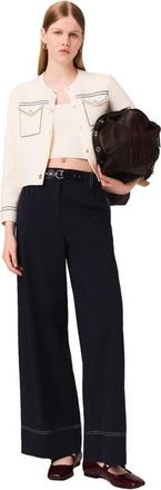 Maje Topstitched cropped cardigan in Ecru at Nordstrom, Size X-Small