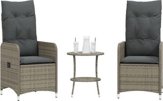 vidaXL Sillas De Jard&iacute;n Reclinables Con Mesa 2 Uds Rat&aacute;n Pe Gris Vidaxl
