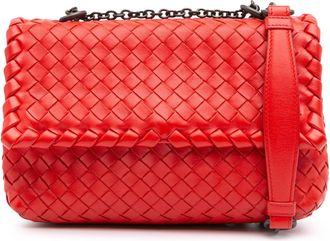 Bottega Veneta Pre-owned Womens Woven Crossbody With Chain Strap - Red Leather - One Size