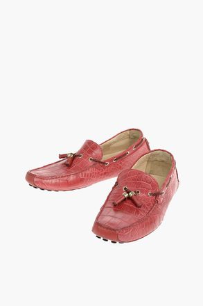 Corneliani Crocodile Leather Boat Loafers With 24K Gold-Finished Tassels Corneliani