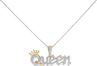 House of Brilliance 14K Yellow Gold Plated Sterling Silver 1/10 Cttw Diamond Queen Nameplate Pendant Necklace in Yellow Gold Over Silver at Nordstrom